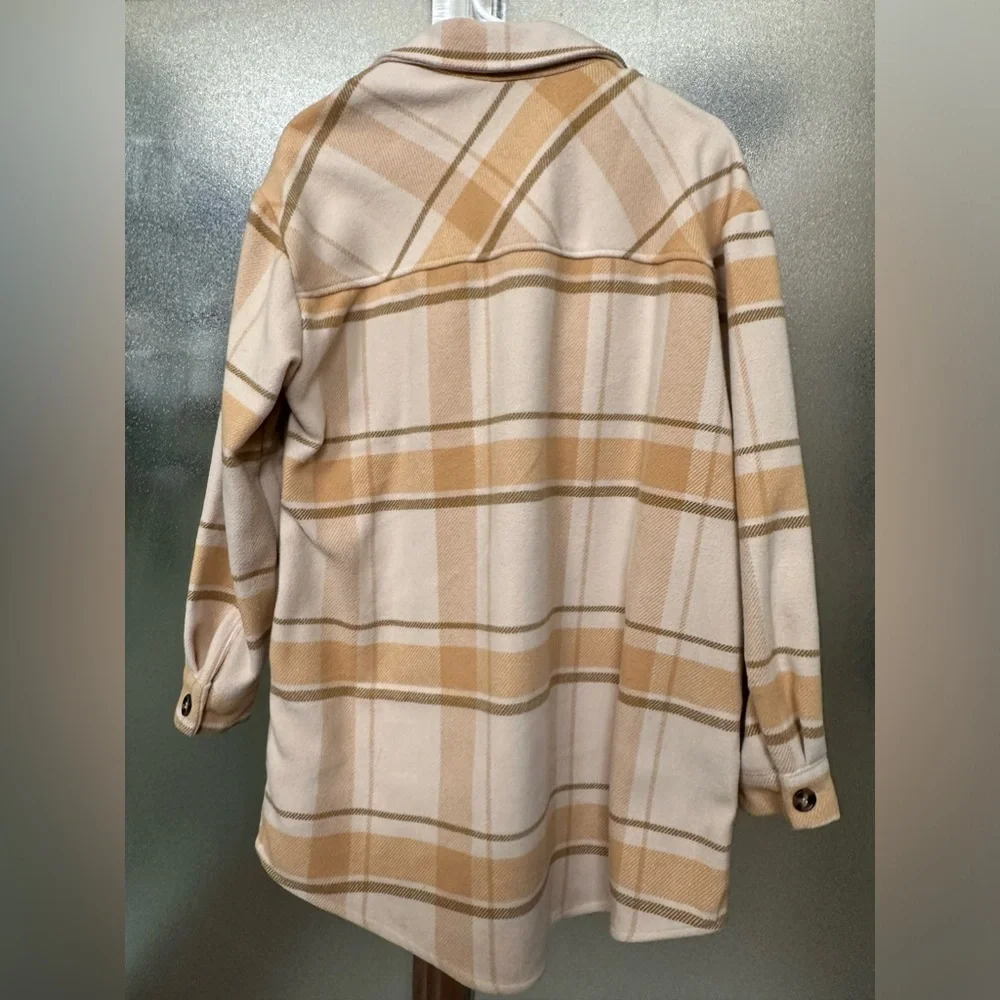 Love Tree Cream Tan Yellow Long Flannel Shacket Small - Picture 2 of 4